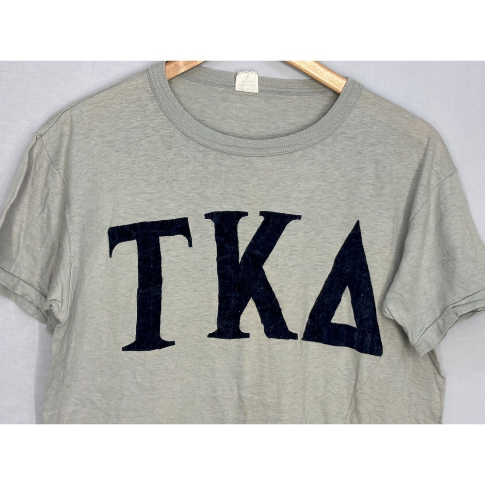 TKA Shirt Mens Heather Gray Short Sleeve CrewNeck Vintage Tau Kappa Delta Felt